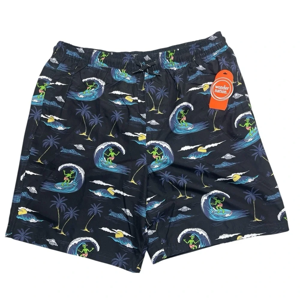 Wonder Nation Black Shark Fin UPF 50+ Swim Shorts Trunks Boys Size XXL(18) New